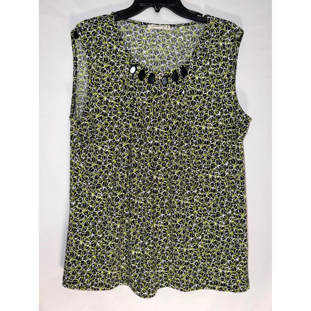 Josephine Studio Woman Plus Size 2X Sleeveless Floral Print Top Lime Black White